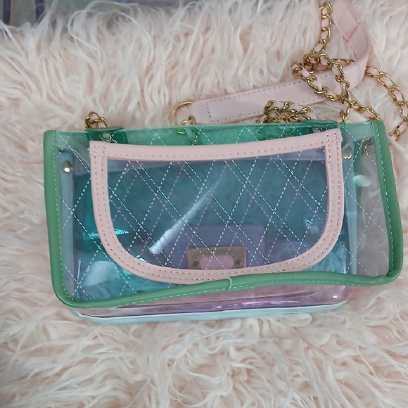 Stylish Transparent Quilted Bag - Blue, Green and Pink - Picture 2 of 8